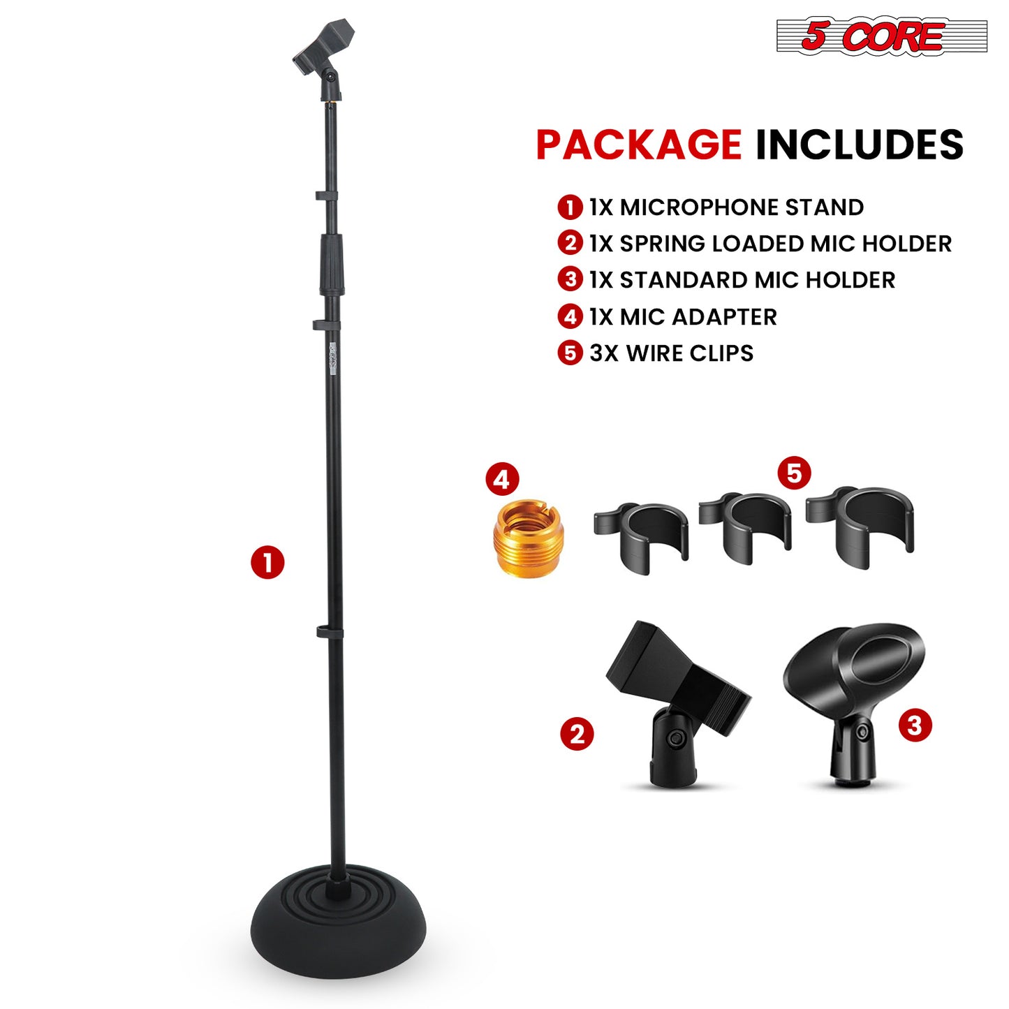 5Core Mic Stand Floor Heavy Duty Height Adjustable Pedestal Para Microfono for Singing On Stage Studio - MS RBP5