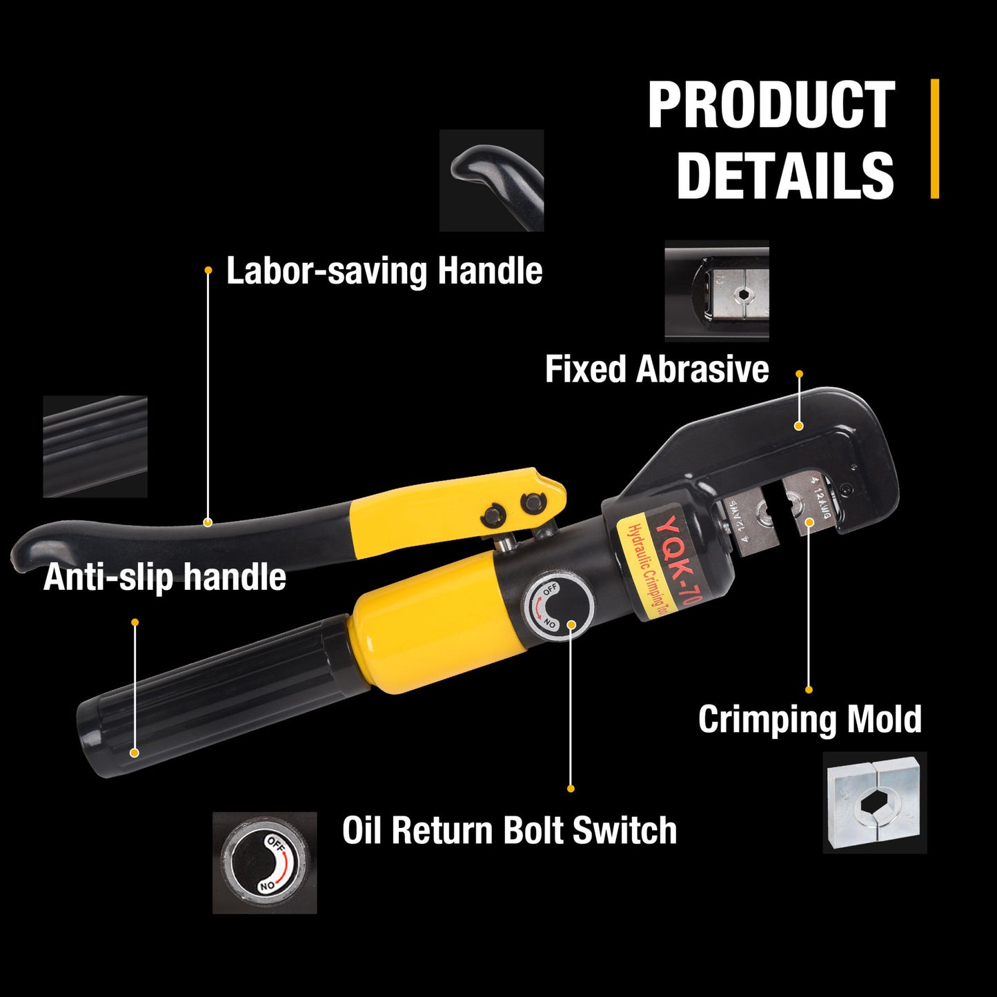 10T Hydraulic Crimping Tool 12-2/0 AWG Battery Cable Crimping Tool 0.43 inch Stroke Hydraulic Lug Crimper Electrical Terminal Crimper with 9 Pairs of Die Sets