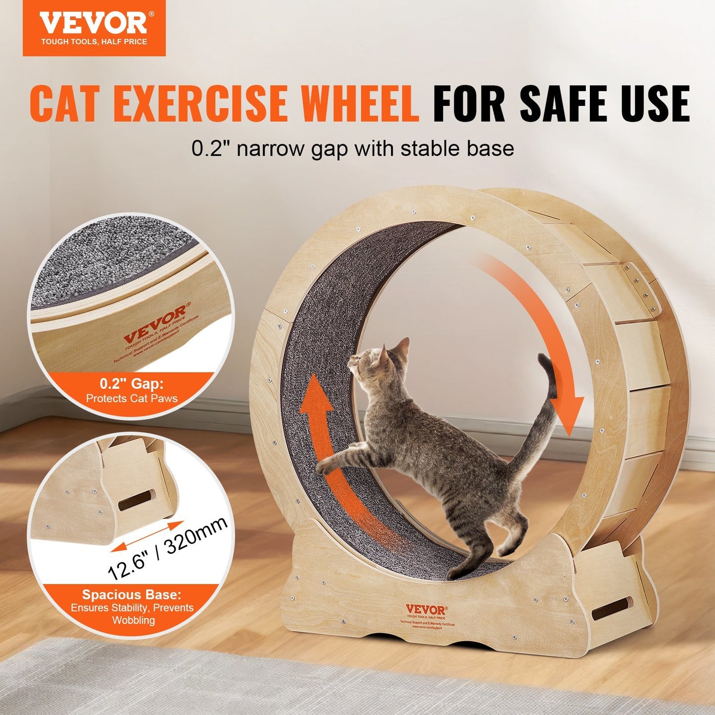 Cat Exercise Wheel, Large Cat Treadmill Wheel for Indoor Cats, 29.5 inch Cat Running Wheel with Detachable Carpet and Cat Teaser for Running/Walking/Training, Suitable for Most Cats