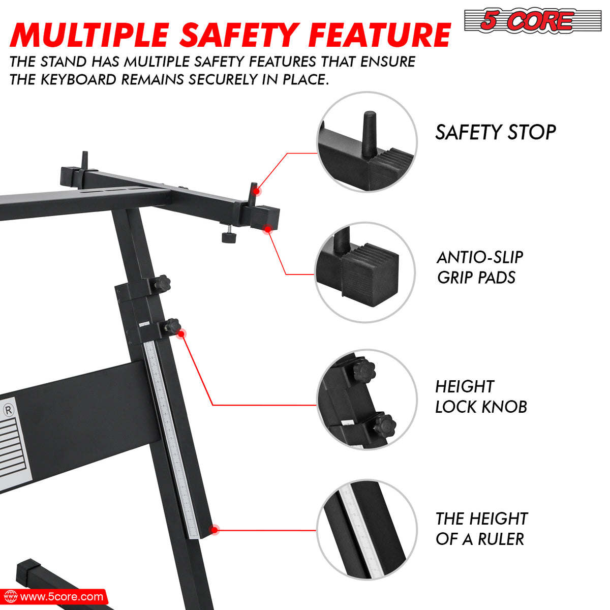 5 Core Keyboard Stand Z Style Adjustable Electric Piano Riser Foldable & Sturdy Lift Holder For 54 61 Keys Instruments - KS Z1 BLK