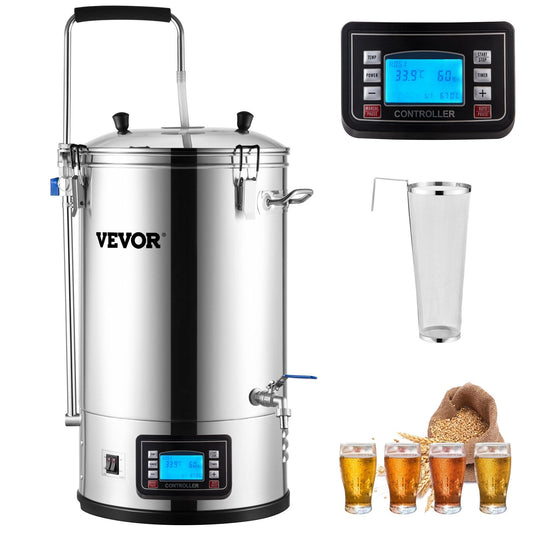 VEVOR Electric Brewing System, 9.2 Gal/35 L Brewing Pot, All-in-One Home Beer Brewer w/Pump, Mash Boil Device w/Panel, Auto/Manual Mode 100-1800W Power