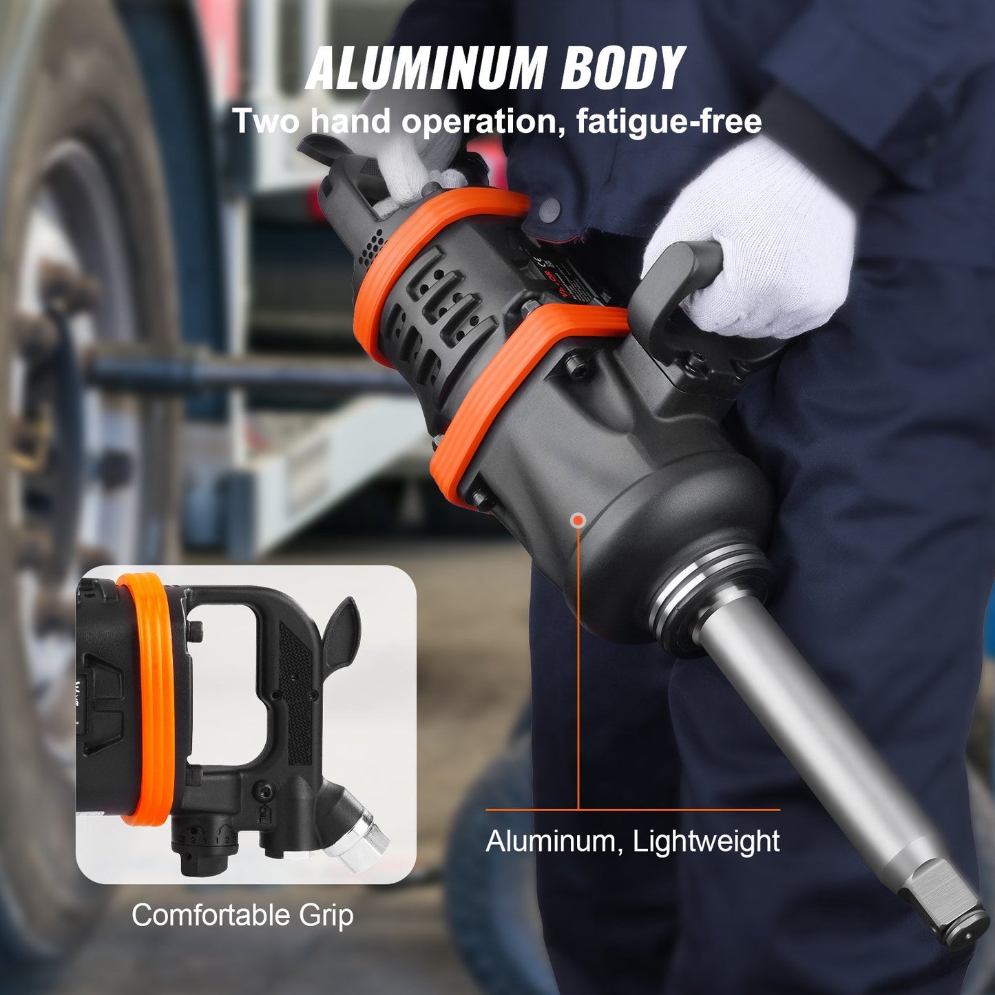 1 Inch Air Impact Wrench, Up to 5175 ft-lbs Beast Reverse Torque Output Pneumatic Impact Gun w/ 8 Inch Extended Anvil for Repairs and Maintenance of Heavy Duty Machinery / Semi-Truck / Bus