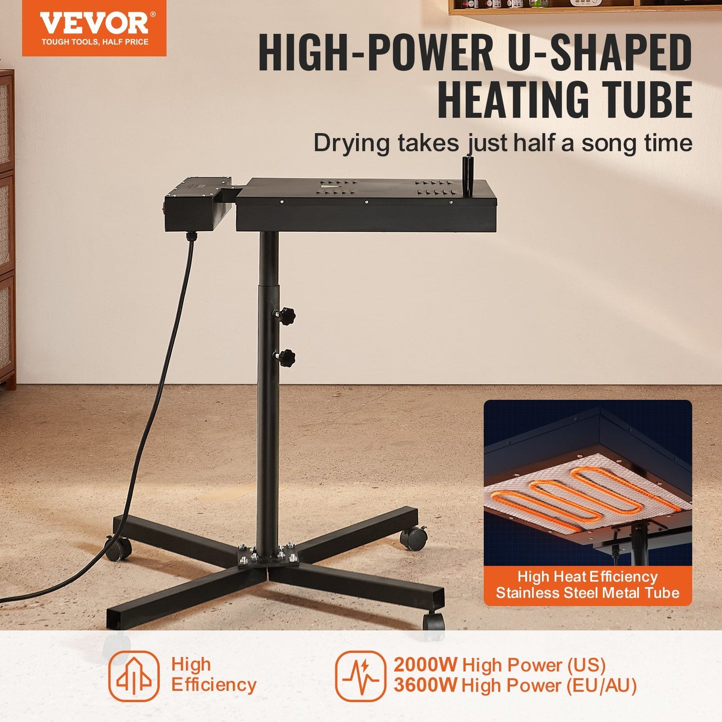 Pro Flash Dryer 18x25 inch, Upgrade 2000W Electrical Control Box Flash Dryer for Screen Printing Machine with Height Adjustable Stand, 360° Rotation, X-Shaped Base, Steel T-Shirt Curing Machine