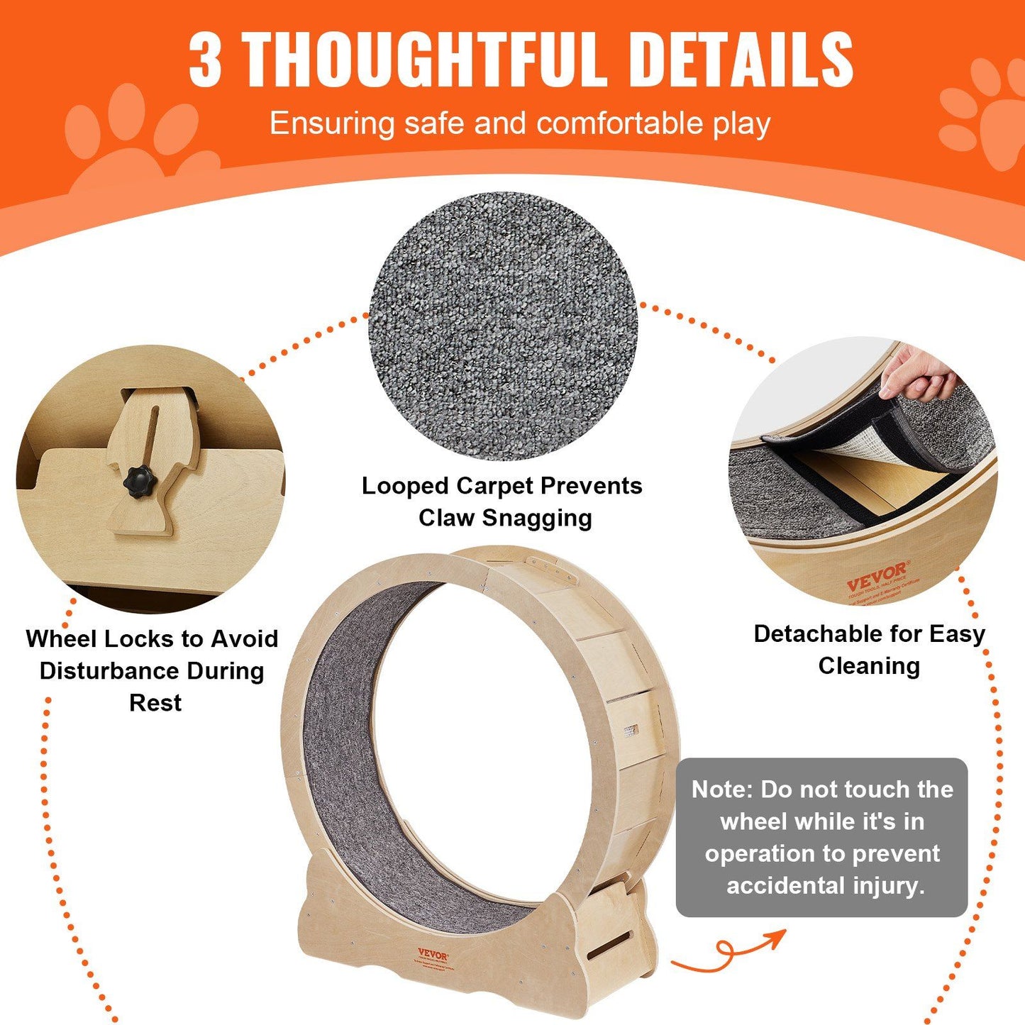 Cat Exercise Wheel, Large Cat Treadmill Wheel for Indoor Cats, 35.8 inch Cat Running Wheel with Detachable Carpet and Cat Teaser for Running/Walking/Training, Suitable for Most Cats