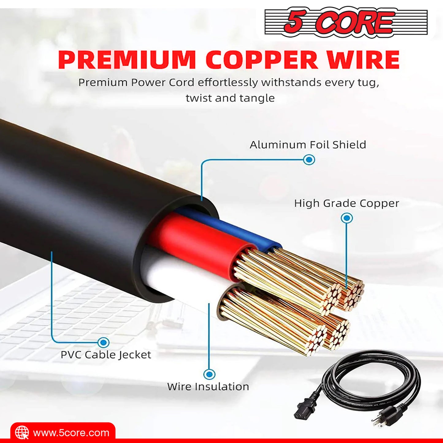 5 Core 3 Prong 6ft Power Cord AC Wall Plug 3 Slot Polarized 18AWG 10A 7A 125V Heavy Duty Wire 1/2/5-  PL 1001
