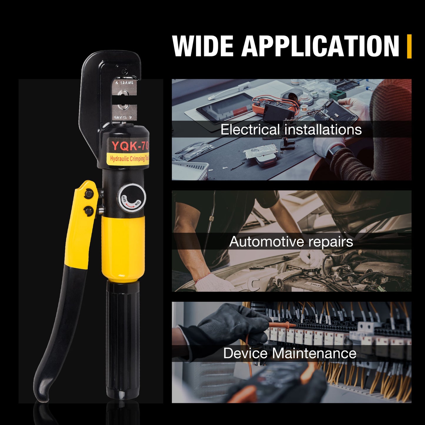 10T Hydraulic Crimping Tool 12-2/0 AWG Battery Cable Crimping Tool 0.43 inch Stroke Hydraulic Lug Crimper Electrical Terminal Crimper with 9 Pairs of Die Sets