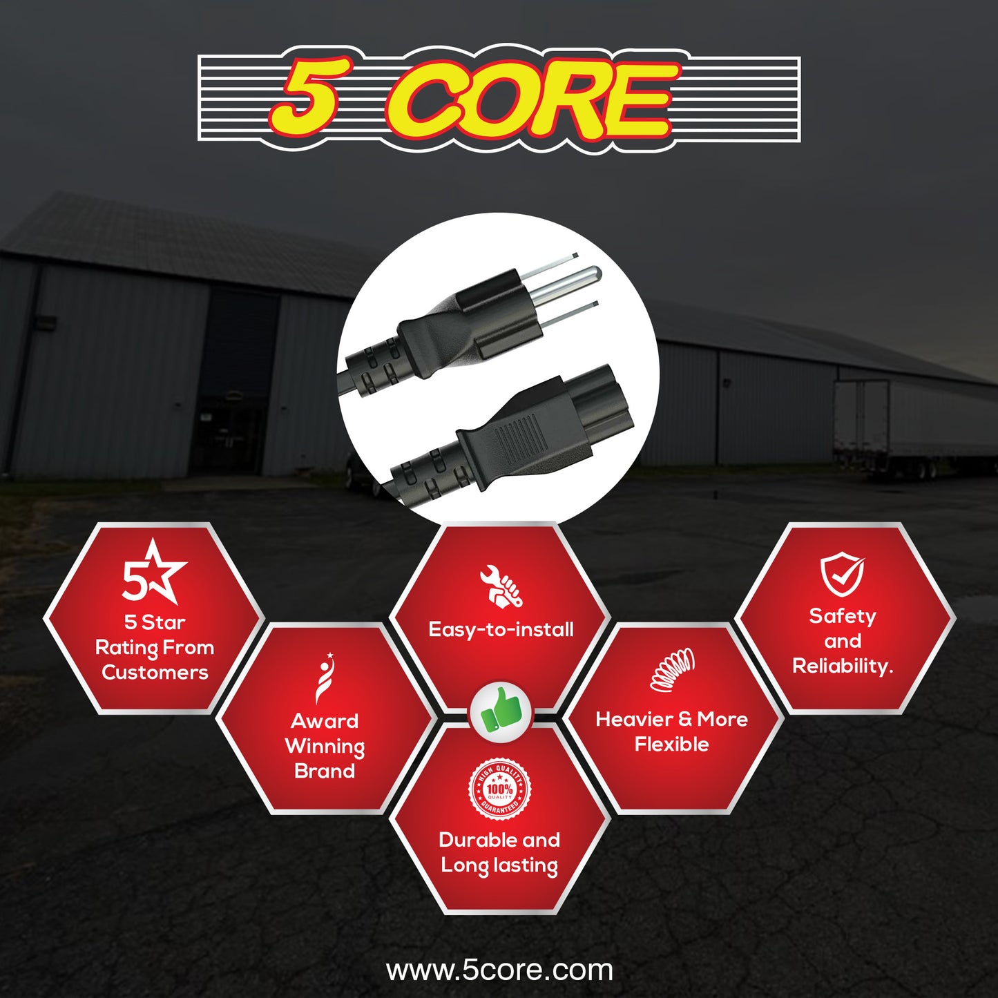 5 Core 3 Prong 6ft Power Cord AC Wall Plug 3 Slot Polarized 18AWG 10A 7A 125V Heavy Duty Wire 1/2/5-  PL 1001