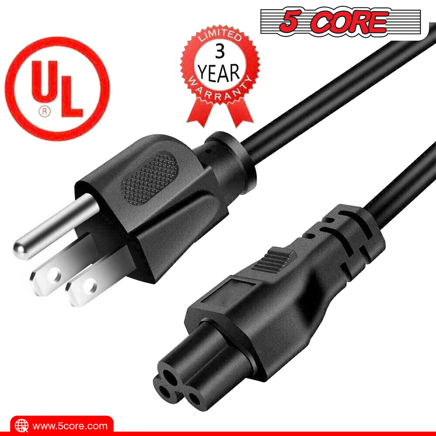 5 Core 3 Prong 6ft Power Cord AC Wall Plug 3 Slot Polarized 18AWG 10A 7A 125V Heavy Duty Wire 1/2/5-  PL 1001