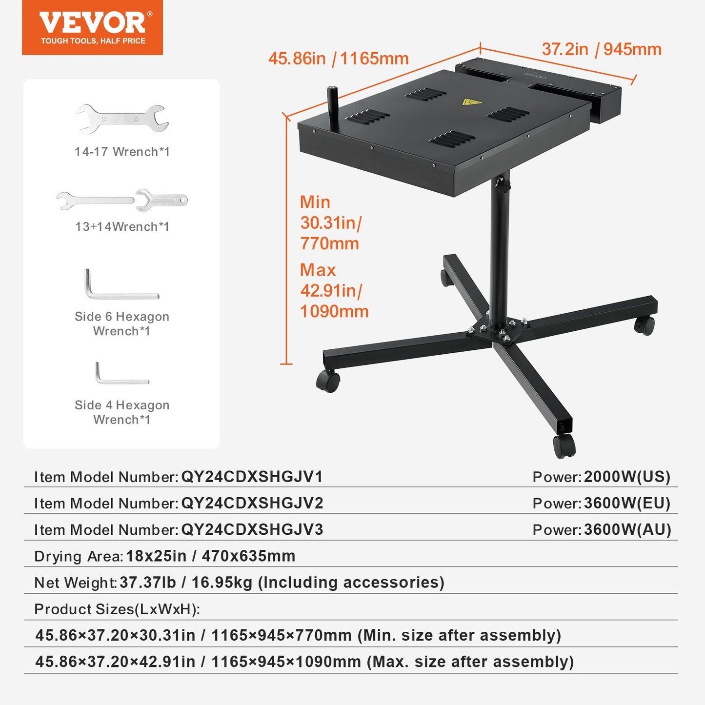 Pro Flash Dryer 18x25 inch, Upgrade 2000W Electrical Control Box Flash Dryer for Screen Printing Machine with Height Adjustable Stand, 360° Rotation, X-Shaped Base, Steel T-Shirt Curing Machine