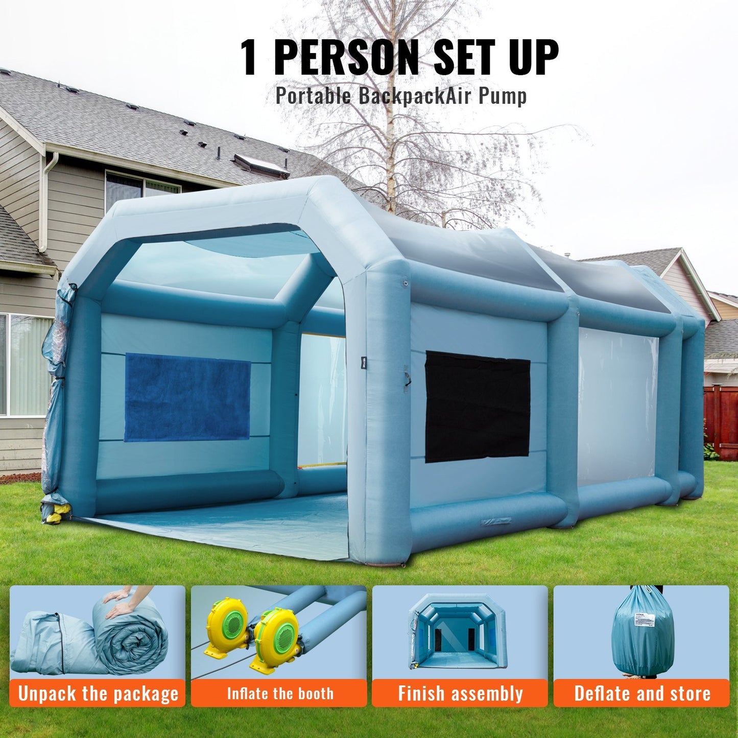 Inflatable Paint Booth, 20x10x8ft Inflatable Spray Booth, High Powerful 480W+750W Blowers Spray Booth Tent, Car Paint Tent Air Filter System for Car Parking Tent Workstation Motorcycle Garage