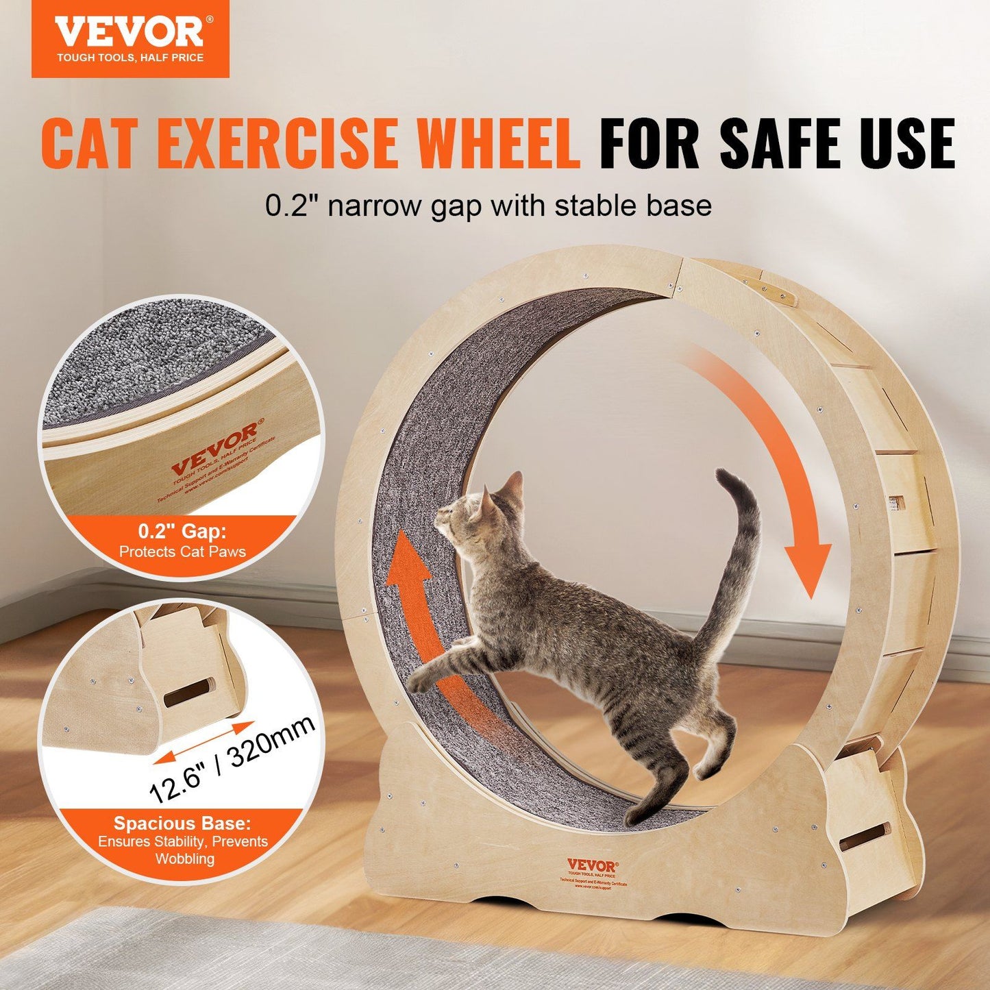 Cat Exercise Wheel, Large Cat Treadmill Wheel for Indoor Cats, 35.8 inch Cat Running Wheel with Detachable Carpet and Cat Teaser for Running/Walking/Training, Suitable for Most Cats