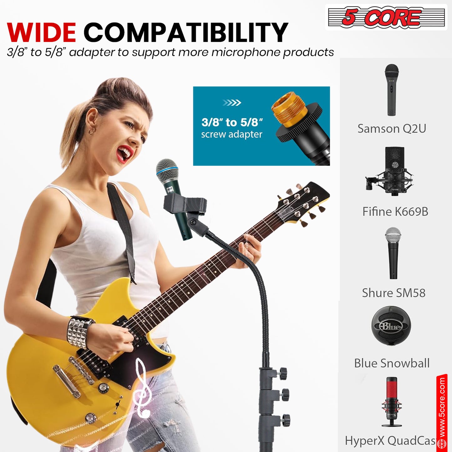 5 Core Mic Stand Floor Adjustable Universal Heavy Duty Gooseneck Microphone Stands Round Base Soporte De micrófono - MS RBP 3T GSE