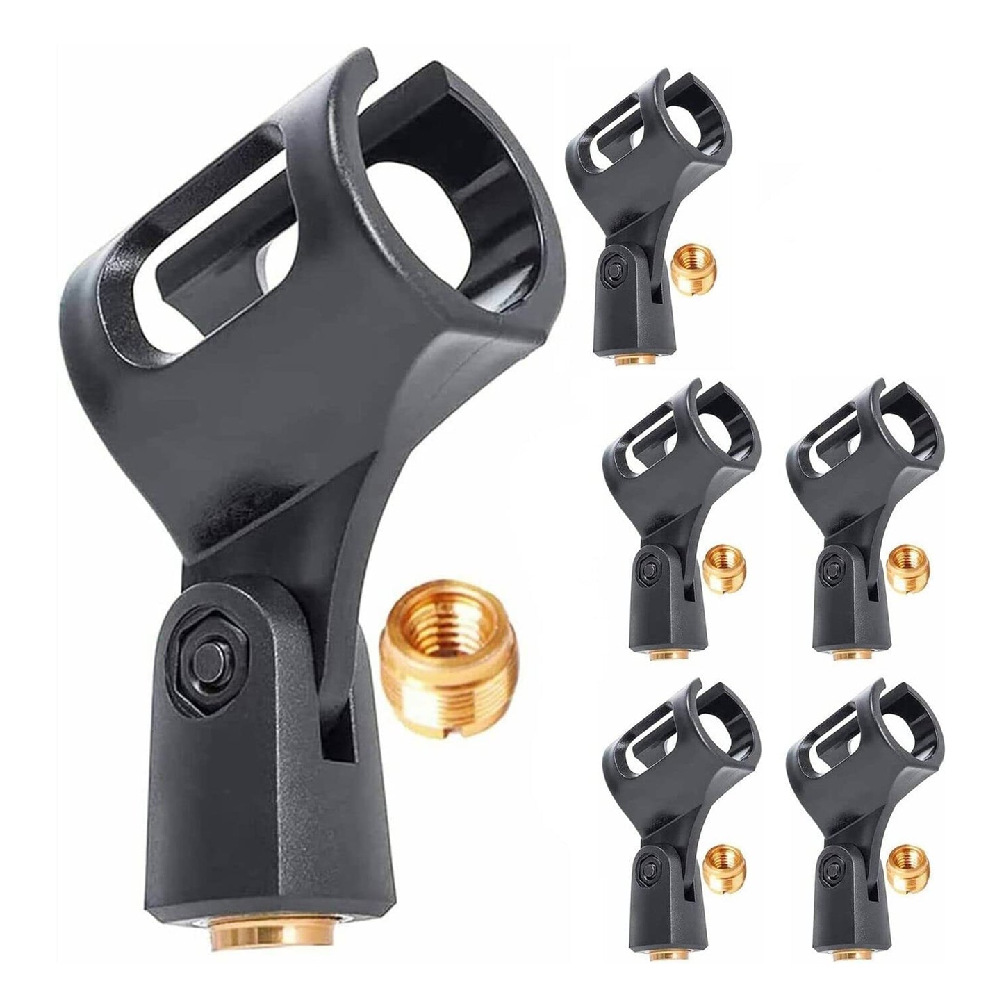 5 Core Microphone Clip Holder 6 Pieces Barrel Style with Screw Adapters 5/8 to 3/8 Inch - MC-01 6 PCS