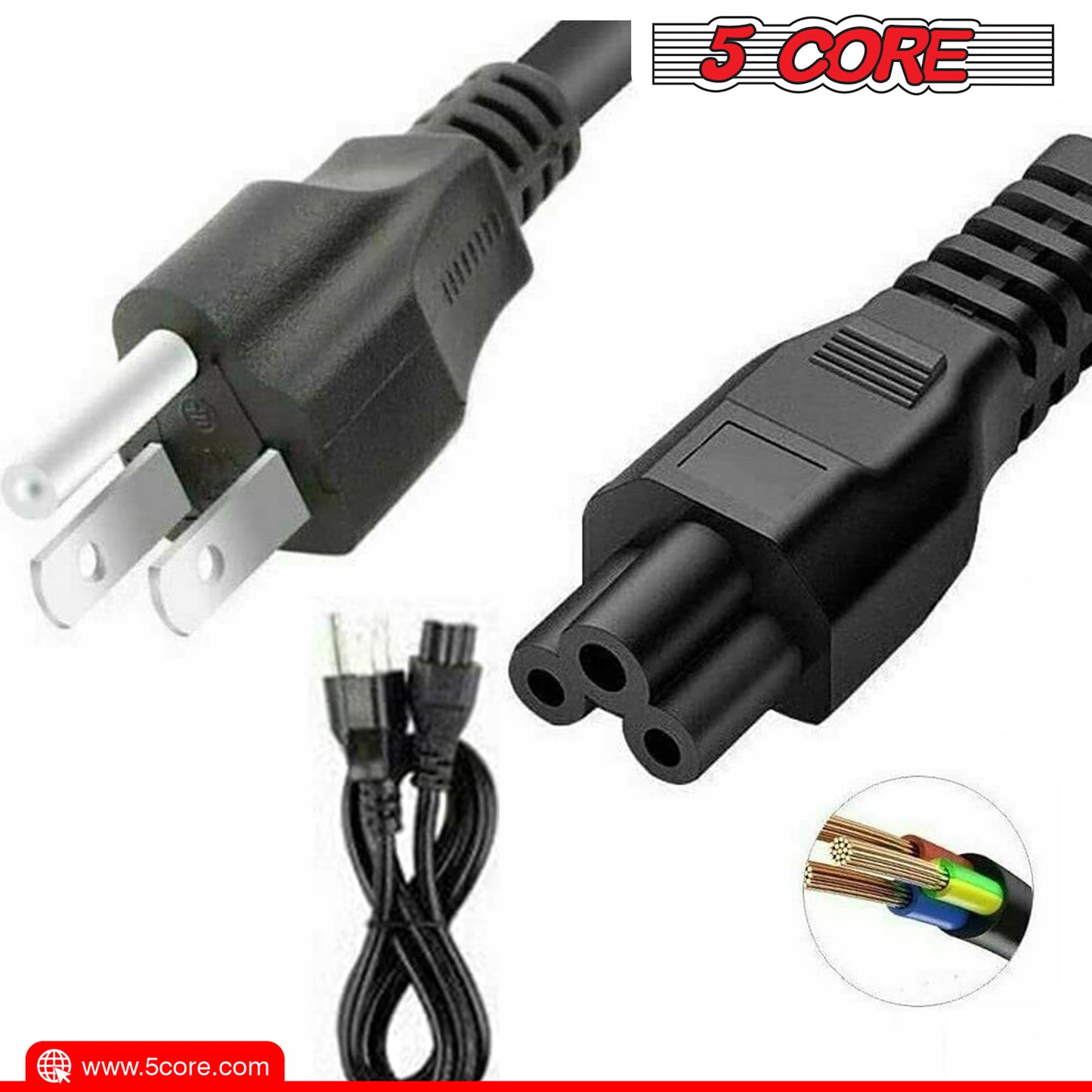 5 Core 3 Prong 6ft Power Cord AC Wall Plug 3 Slot Polarized 18AWG 10A 7A 125V Heavy Duty Wire 1/2/5-  PL 1001