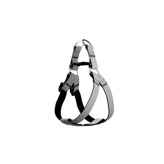 Adjustable Nylon Dog Harness Black White Checkered Step In Small Dogs to 20lbs