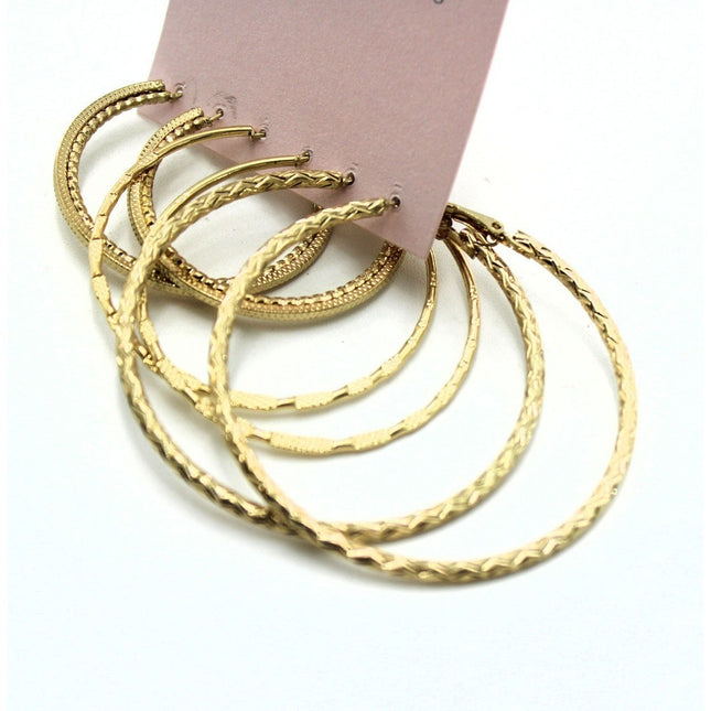 Daisy Fuentes Gold Tone Textured Hoop Earring Set 3 Pairs Large Medium Small