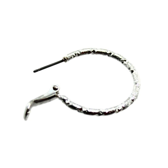 Fashion USA Silver Tone Textured Hammered Hoop Earrings Latch Back Closure