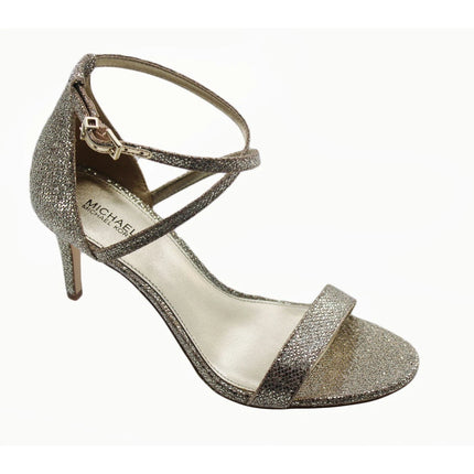 Michael Kors Womens Ava Mid Sandals Glitter Mesh Size 8M Sand 4OF9AVMA3D