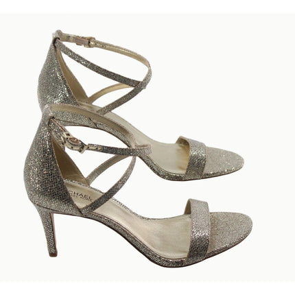 Michael Kors Womens Ava Mid Sandals Glitter Mesh Size 8M Sand 4OF9AVMA3D