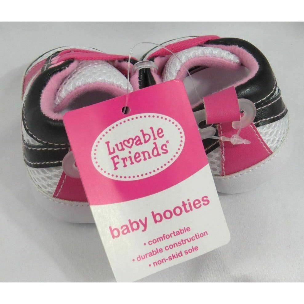 Luvable Friends Baby Girls Sneakers Size Large 12-18  Months Pink/Black