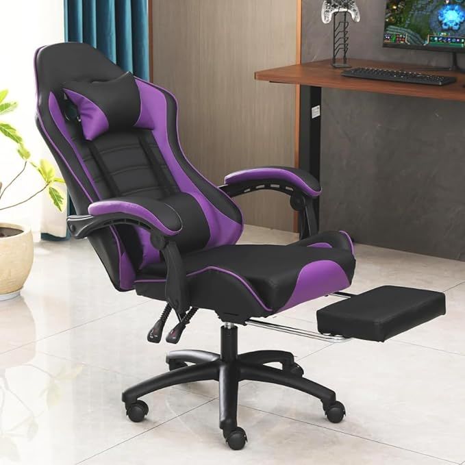 Ergonomic Gaming Chair for Adults, Comfortable Computer Chair for Heavy People, Adjustable Height Office Desk Chair with Wheels, Breathable Leather Video Game Chairs