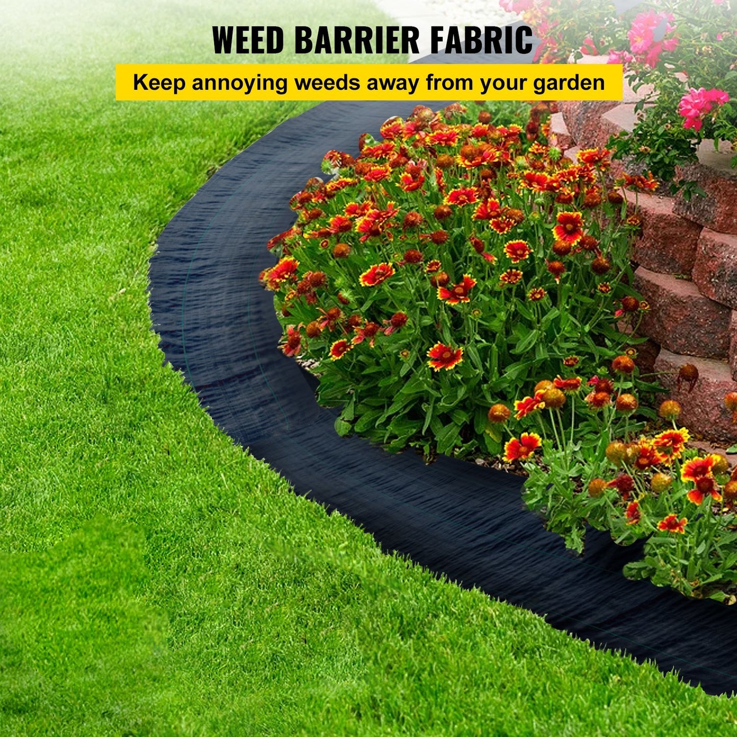 VEVOR 6FTx300FT Premium Weed Barrier Fabric Heavy Duty 3.2OZ; Woven Weed Control Fabric; High Permeability Good for Flower Bed; Geotextile Fabric for Underlayment; Polyethylene Ground Cover