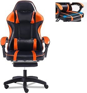 Video Game Chairs for Adults, PU Leather Gaming Chair with Footrest, 360°Swivel Adjustable Lumbar Pillow Gamer Chair, Comfortable Computer Chair for Heavy People