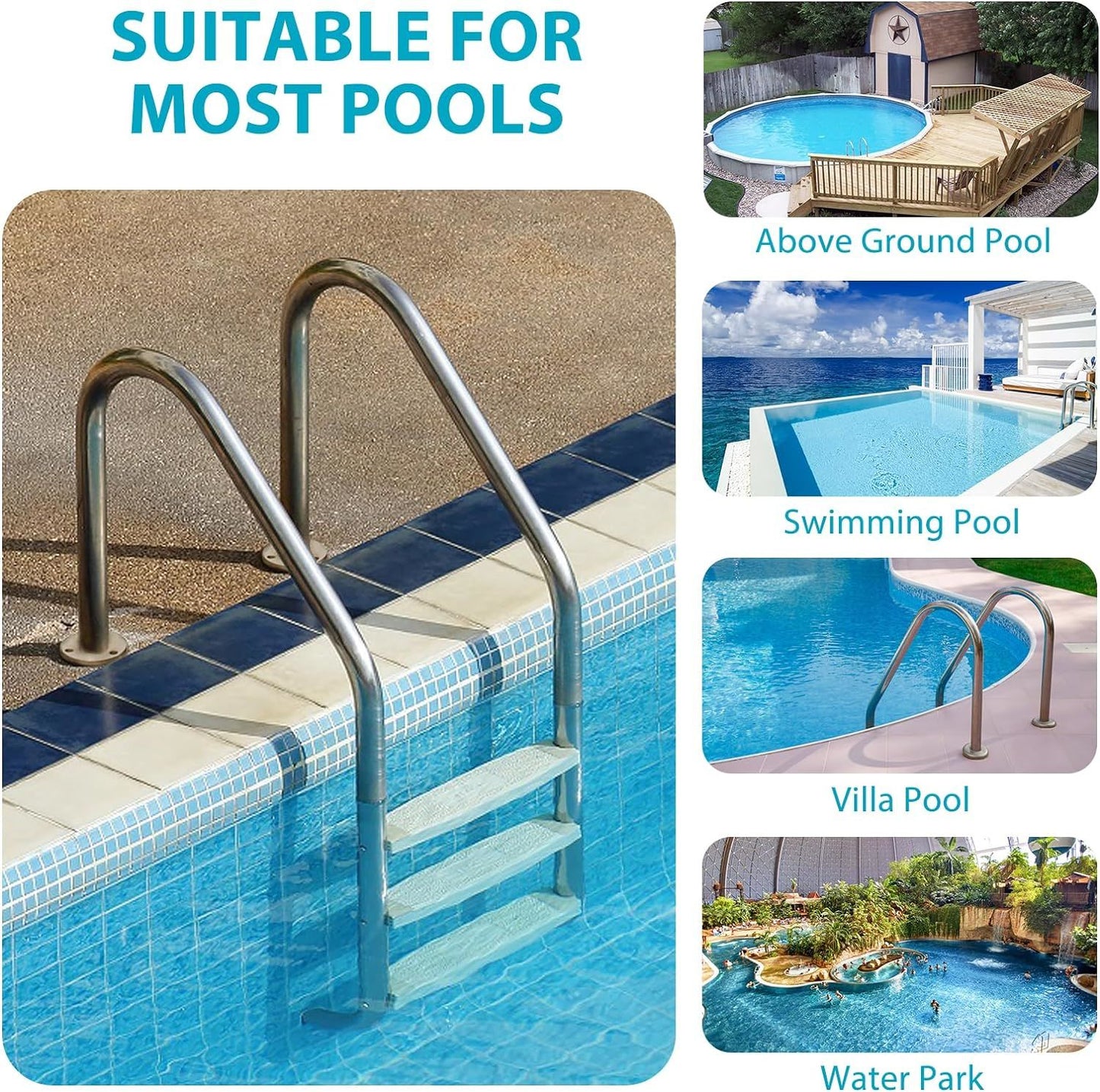 Swimming Pool Ladder, Stainless Steel Pool Steps for Inground Pools, 3 Step Non-Slip Treads Pool Stairs with Ergonomic Pool Handrails, Easy Assembly and Climbing